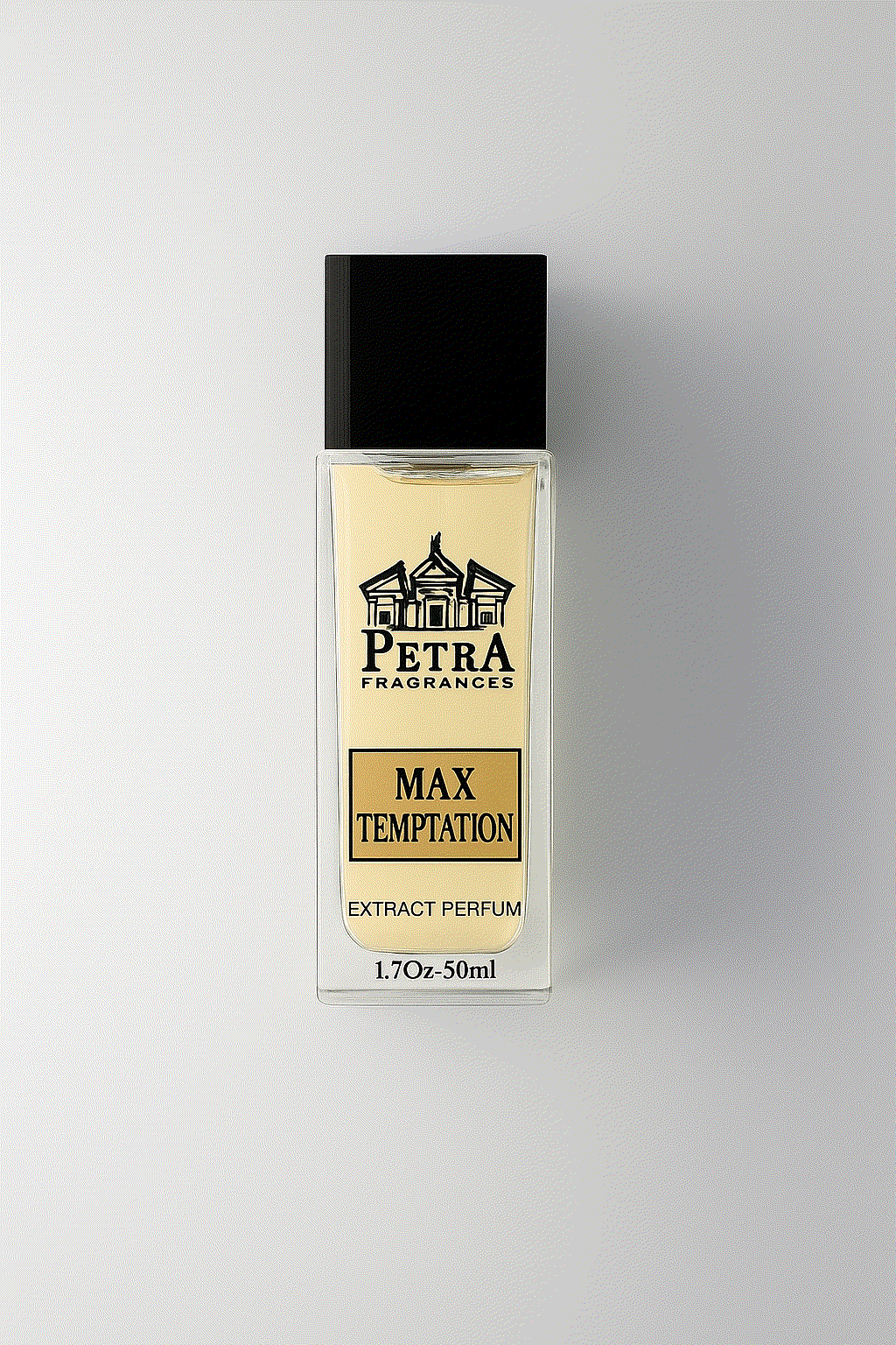 Max Temptation unisex perfume by Petra with vanilla, rose, oud, and saffron notes in a 50ml bottle