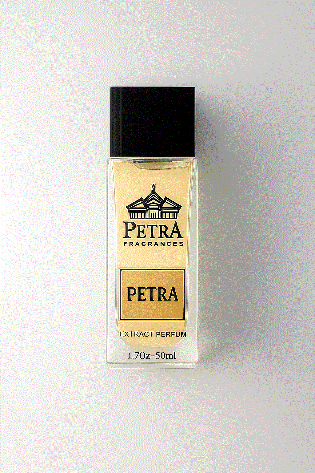 Petra Inspired By Creed’s Aventus fragrance bottle with black cap and gold label, 50ml extrait de parfum by Petra Fragrances