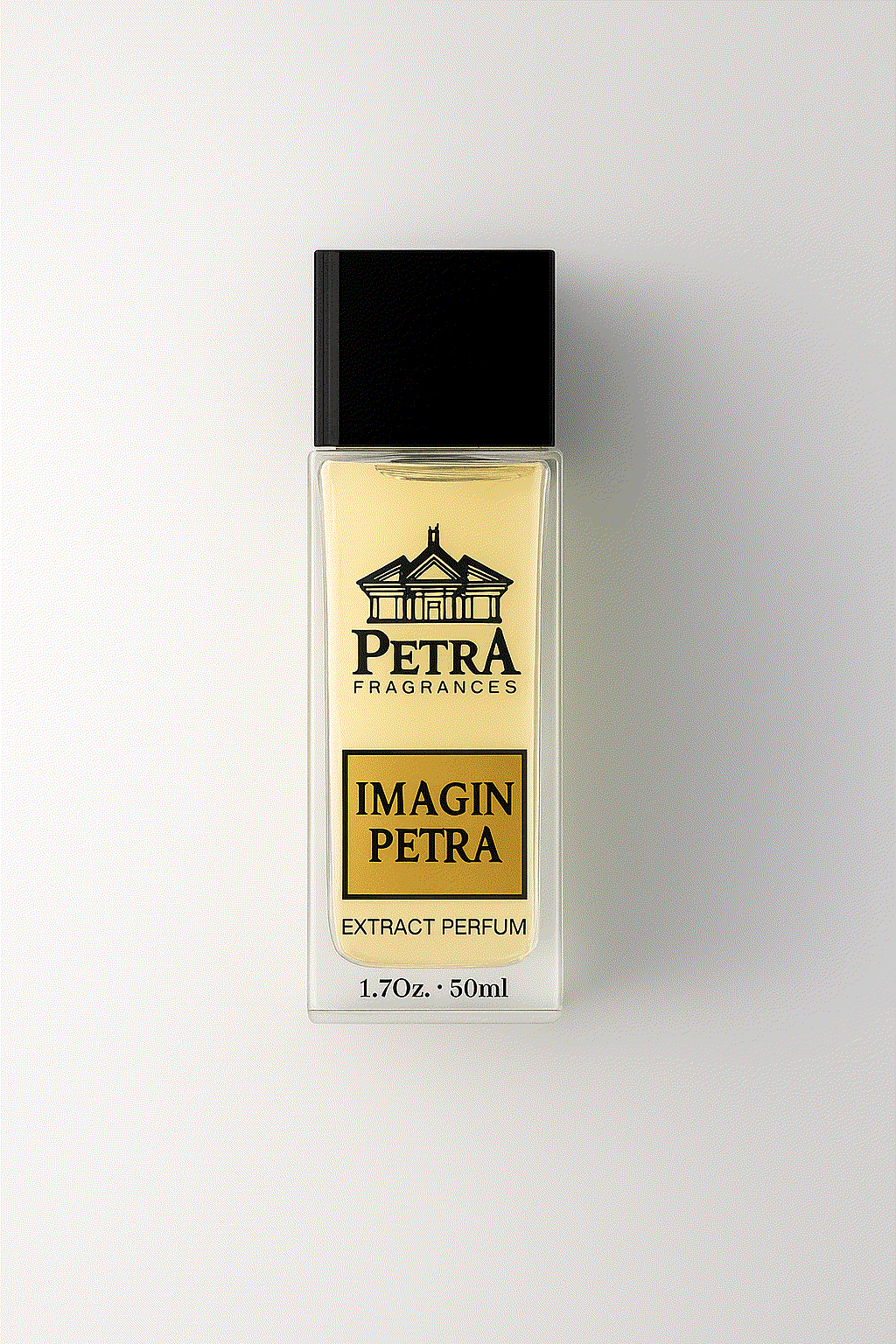 IMAGIN PETRA perfume bottle with fresh bergamot, mandarin, ginger top notes, floral jasmine, lavender, violet heart notes, and creamy sandalwood, vanilla, amber base notes