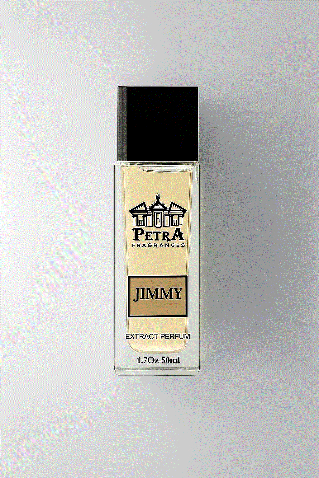 Petra's Jimmy unisex fragrance bottle with amber and woody notes, 50ml extract perfume.